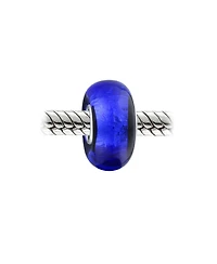 Bling Jewelry Set of 2 Navy Blue Foil Murano Glass Glass Charm Bead with Sterling Silver Core