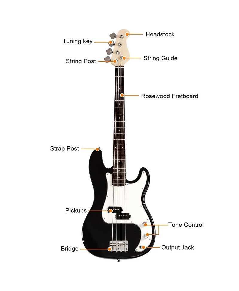 Full Size Electric 4 String Bass Guitar for Beginner Starter Complete Kit