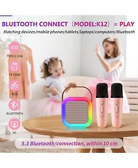 Zealsound Mini Karaoke Machine for Kids, Portable Bluetooth Speaker with 2 Wireless Mics, Led Lights, Gift for Girls & Boys, Ages 3-12+ (Pink)