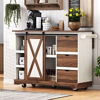 Casainc 55.5" Kitchen Storage Island With Drop Leaf, Barn Door, Power Outlet, Spice Rack (No Stools)