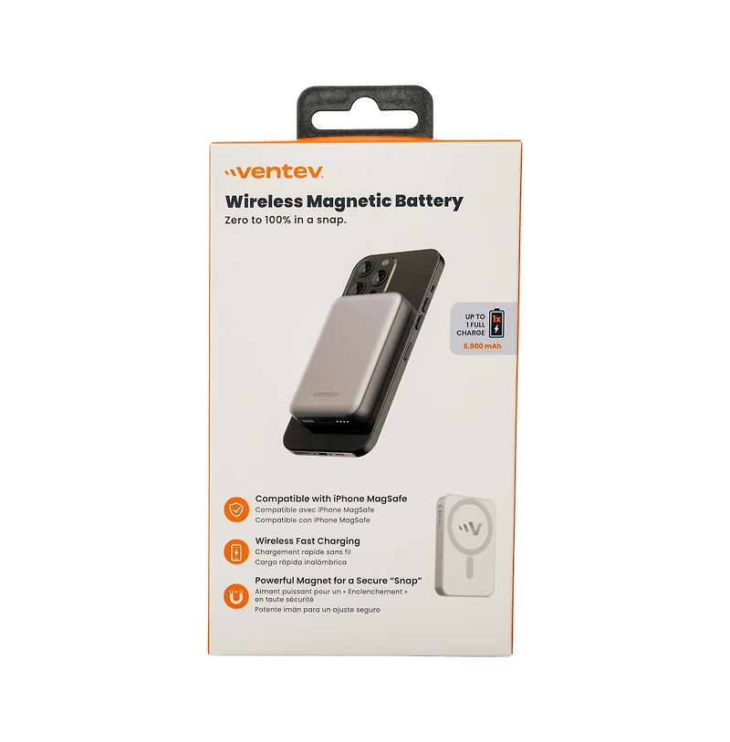 Ventev 5k mAh Portable Magnetic Battery-Gray