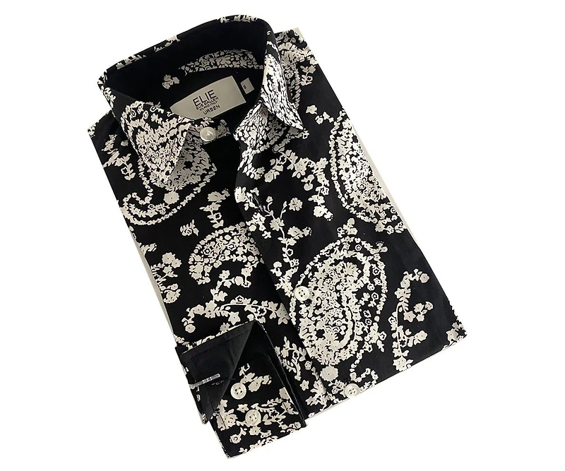 Elie Balleh Big Boys Black Paisley Short Sleeve Button Down Shirt