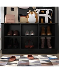 Grey multifunctional entrance coat rack, hall tree, with seats and hooks