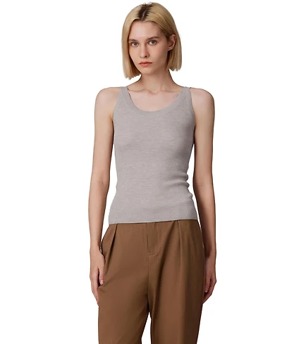 Jennie Liu Women's Scoop Neck Tank Top | 75% Merino Wool 25% Silk Ultra-Soft Layering Essential Natrual Moisture Wicking Sweater