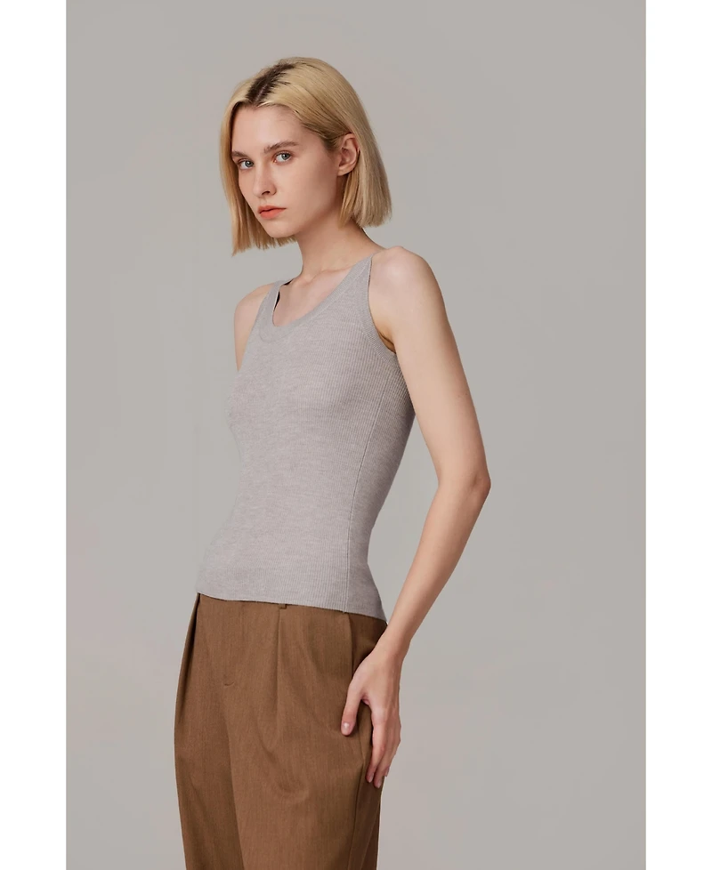 Jennie Liu Women's Scoop Neck Tank Top | 75% Merino Wool 25% Silk Ultra-Soft Layering Essential Natrual Moisture Wicking Sweater