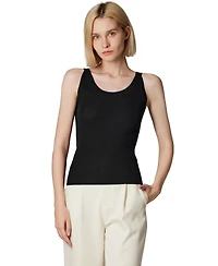Jennie Liu Women's Scoop Neck Tank Top | 75% Merino Wool 25% Silk Ultra-Soft Layering Essential Natrual Moisture Wicking Sweater