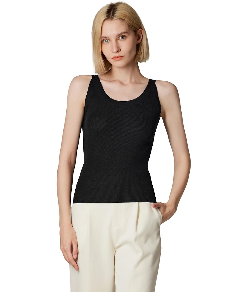 Jennie Liu Women's Scoop Neck Tank Top | 75% Merino Wool 25% Silk Ultra-Soft Layering Essential Natrual Moisture Wicking Sweater