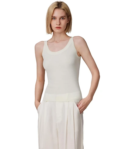 Jennie Liu Women's Scoop Neck Tank Top | 75% Merino Wool 25% Silk Ultra-Soft Layering Essential Natrual Moisture Wicking Sweater