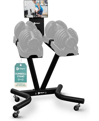 LifePro Adjustable Dumbbell Stand Rack – Compatible with PowerFlow Plus, PowerUp Plus & More – Phone Holder & Caster Wheels for Home Gym