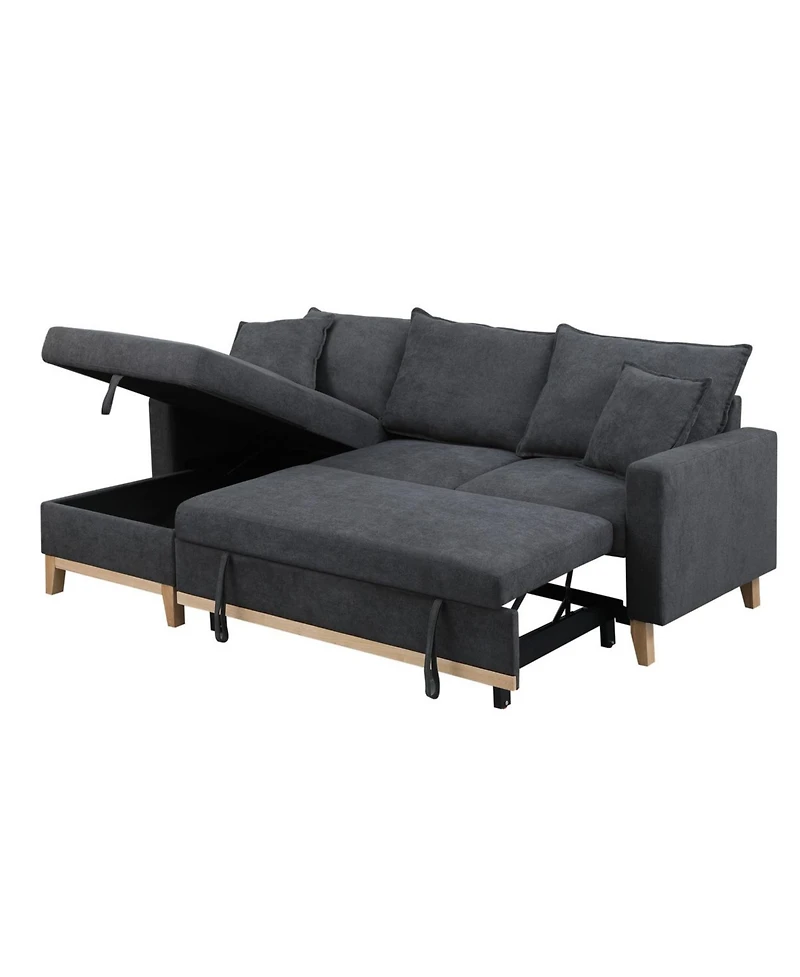 Homlux 84.25"W Dark Gray Woven Reversible Sleeper Sectional Sofa with Storage Chaise