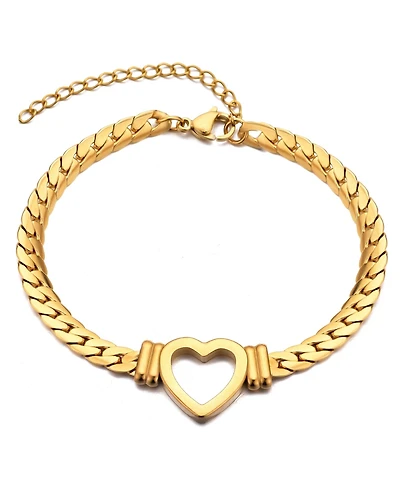 Adornia Tarnish Resistant Gold Flat Curb Chain Heart Bracelet