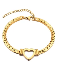 Adornia Tarnish Resistant Gold Flat Curb Chain Heart Bracelet