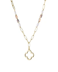Adornia Mixed Bead and Chain Clover Outline Pendant Necklace