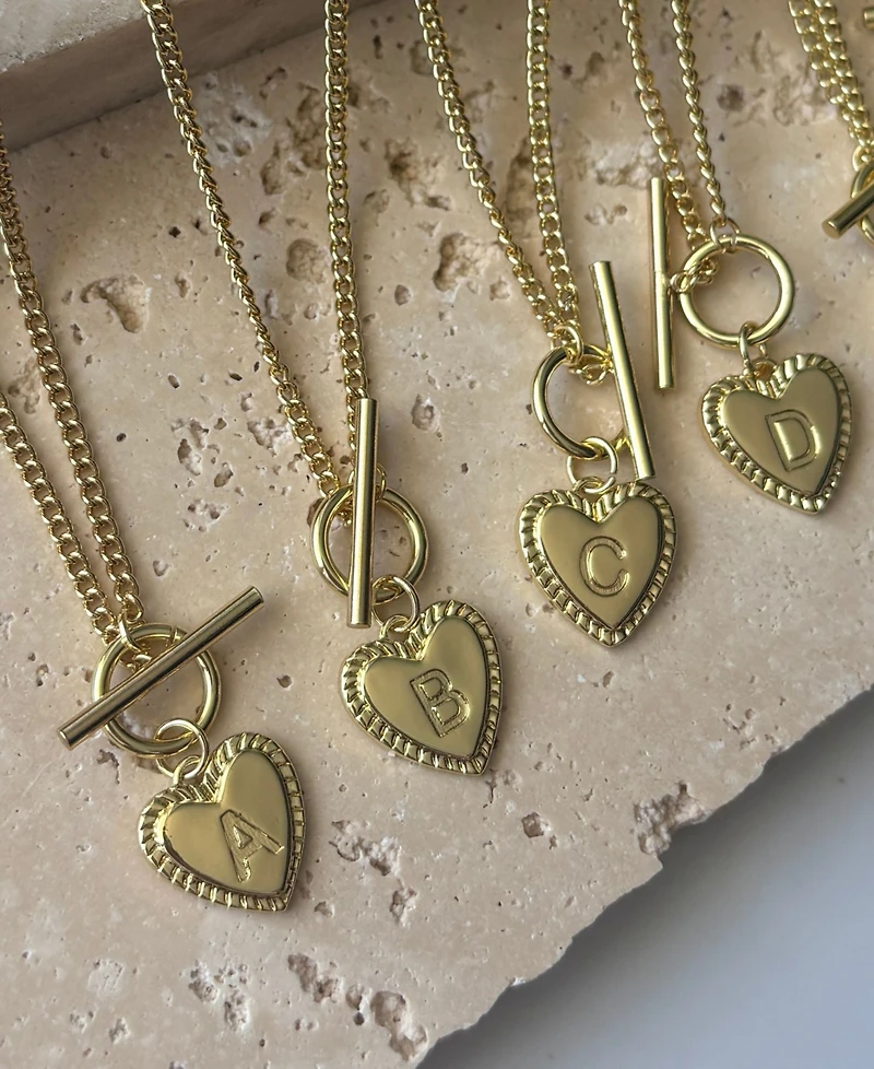 Adornia Gold Heart Initial Toggle Necklace