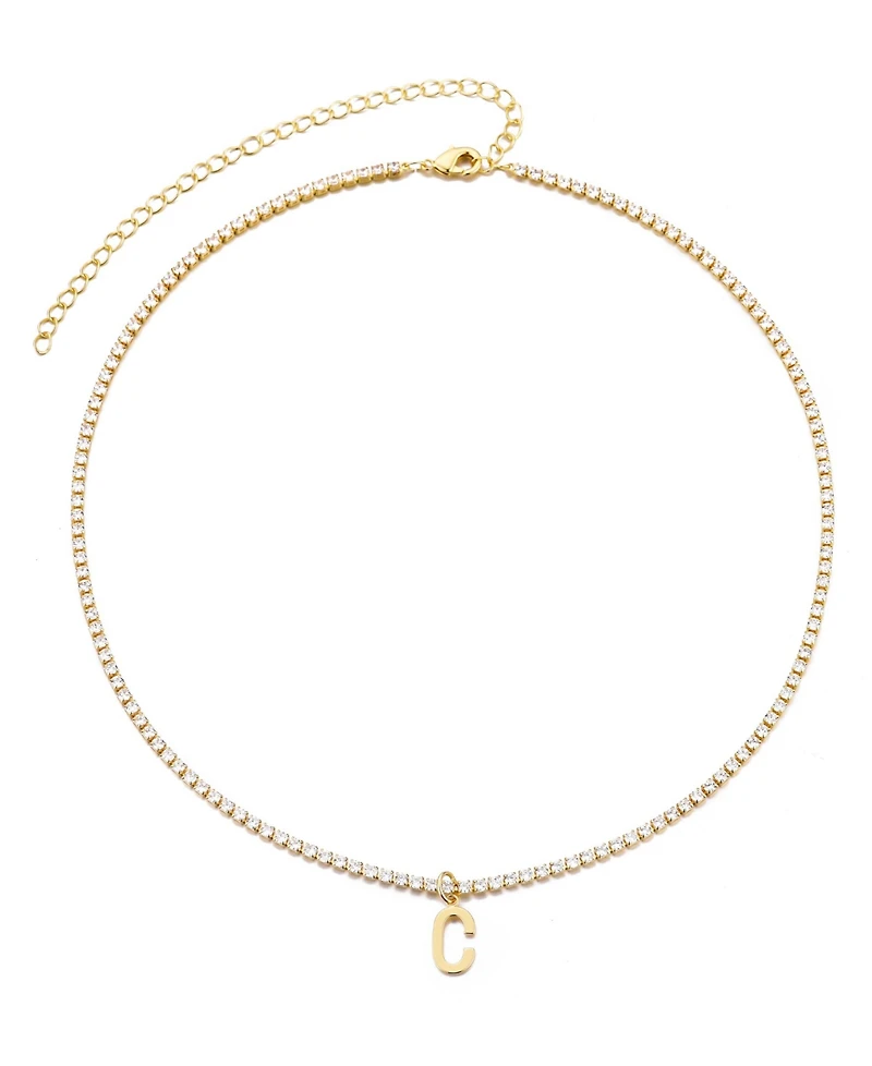 Adornia Gold Crystal Initial Charm Tennis Necklace