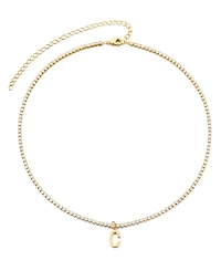 Adornia Gold Crystal Initial Charm Tennis Necklace