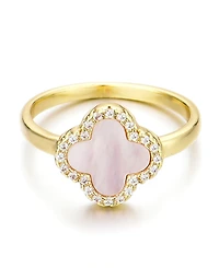 Adornia Gold Mother of Pearl Cubic Zirconia Halo Clover Ring
