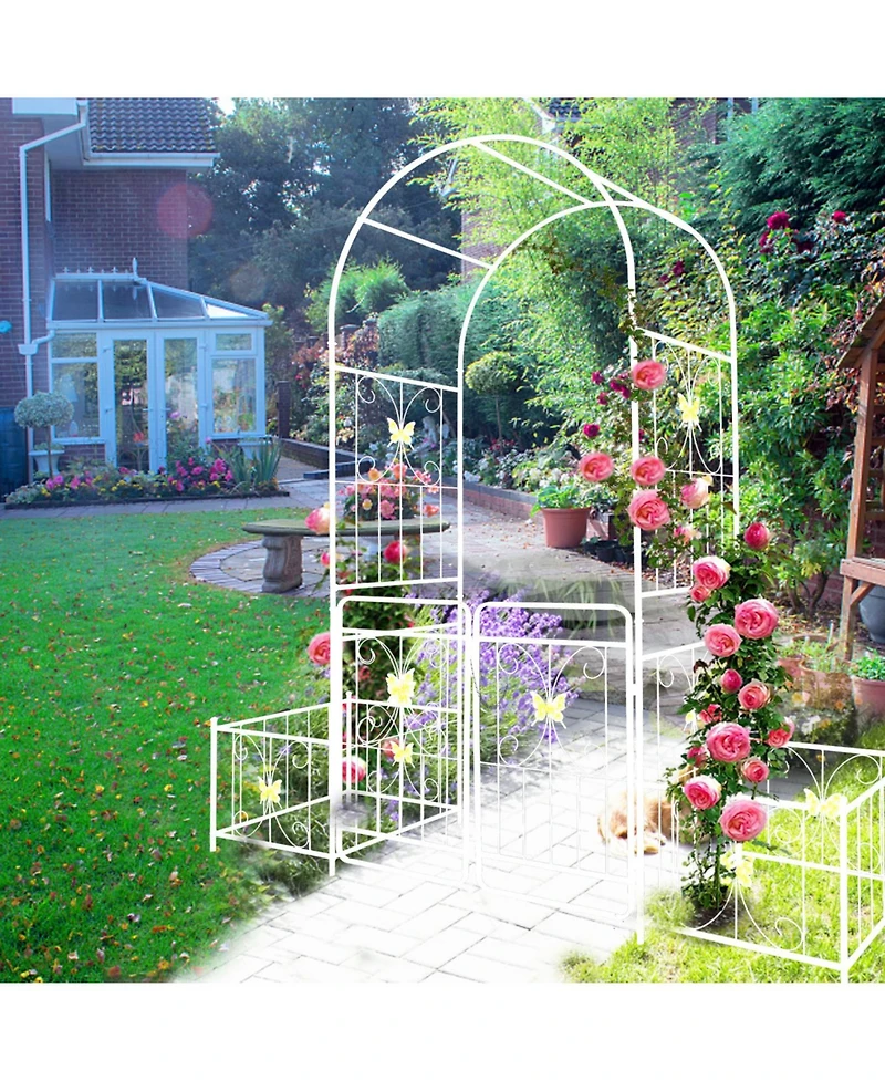 Streamdale Furniture Cream White Metal Garden Arch with Gate