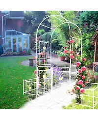 Streamdale Furniture Cream White Metal Garden Arch with Gate