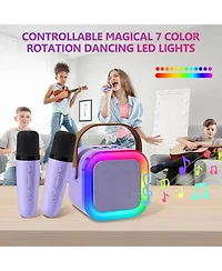 Zealsound Mini Karaoke Machine for Kids, Bluetooth Speaker with 2 Wireless Mics, Led Lights, Fun Birthday Gift for Girls & Boys, Ages 3-12+ (Purple)