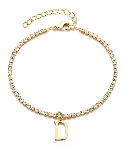 Adornia Gold Crystal Initial Charm Tennis Bracelet