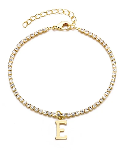 Adornia Gold Crystal Initial Charm Tennis Bracelet