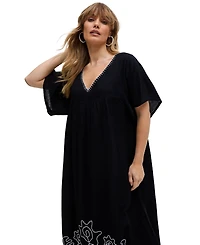 Raffya Women's Candy Tabard Embroidered Hem Midi Dress