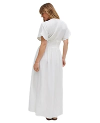 Raffya Women's Sally Ann Button Down Embroidery Maxi Dress