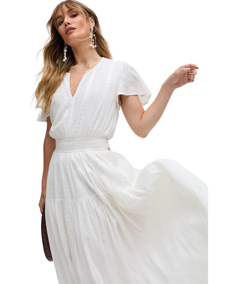 Raffya Women's Candice Flutter Sleeve Jacquard Maxi Dress