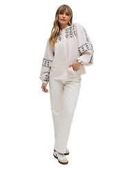 Raffya Women's Demi Embroidered Ballon Sleeve Shirt