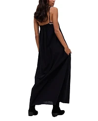Raffya Women's Sapphire Spaghetti Strap Embroidered Maxi Dress
