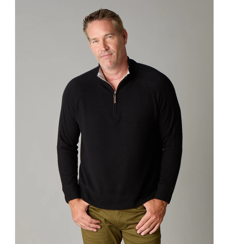 LuxLined Men's Itch-Free Cashmere Quarter-Zip Sweater with Soft Inner Lining
