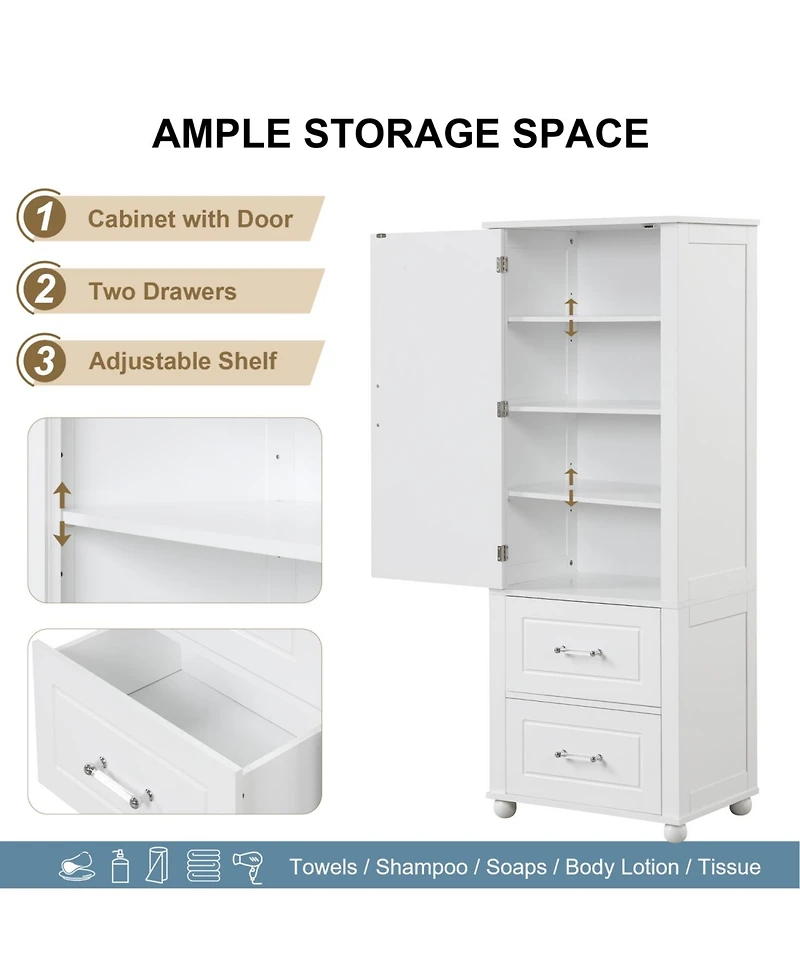 Streamdale Furniture Tall Bathroom Storage Cabinet with Drawers & Shelf