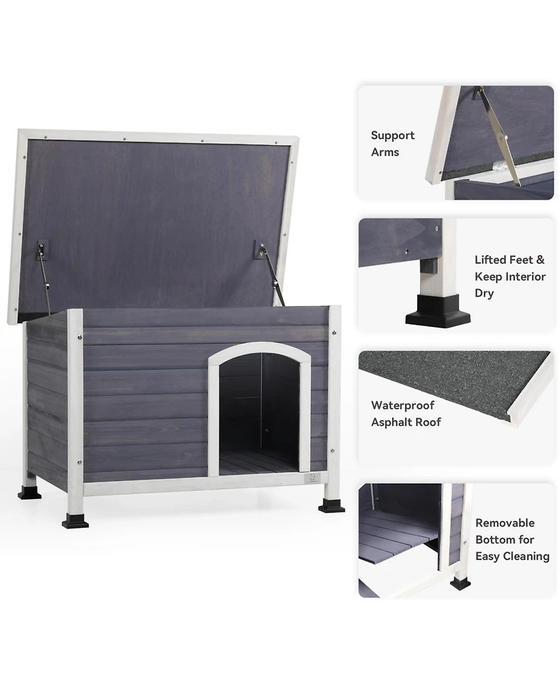 Streamdale Furniture Small Wooden Outdoor Dog House Waterproof Roof Elevated Floor Grey