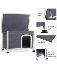 Streamdale Furniture Small Wooden Outdoor Dog House Waterproof Roof Elevated Floor Grey
