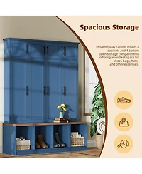 Streamdale Furniture Farmhouse Hall Tree Bench with Hidden Hooks & Shoe Cabinet