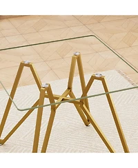35.4" Square Glass Dining Table - Gold