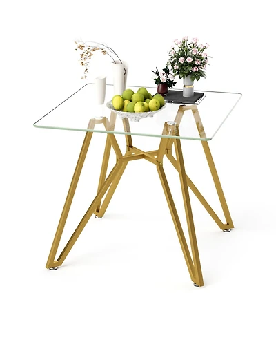 35.4" Square Glass Dining Table - Gold