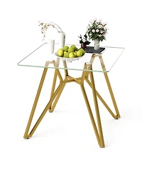 35.4" Square Glass Dining Table - Gold