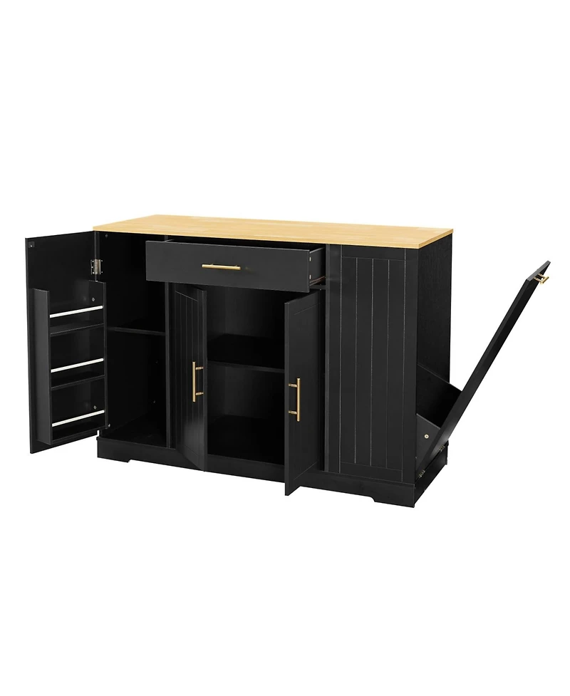 Streamdale Furniture Kitchen Island w/ Drawers & Trash Storage - Black