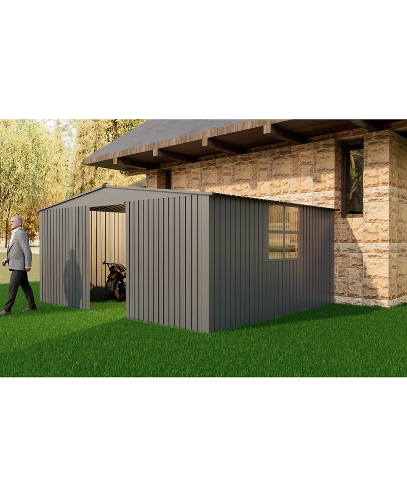 Streamdale Furniture Outdoor Metal & Firewood Shed 13x11 Grey
