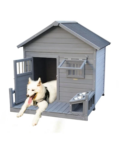 Streamdale Furniture Large Solid Wood Dog House with Terrace