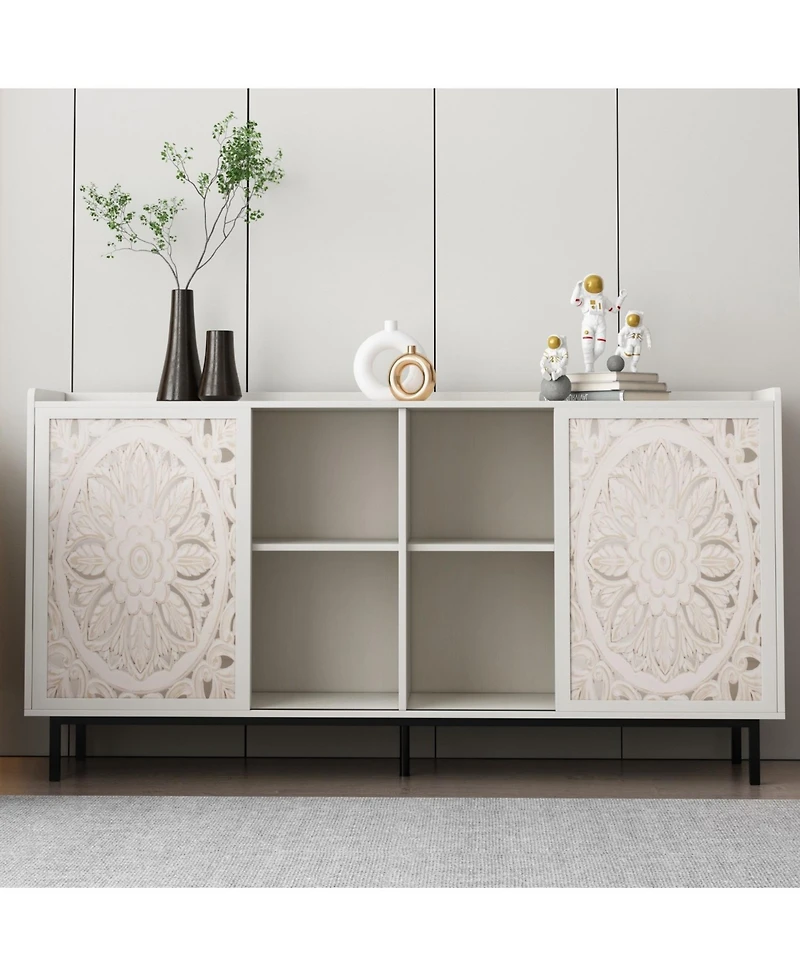 Streamdale Furniture Mid Century Modern White Buffet/Tv Stand