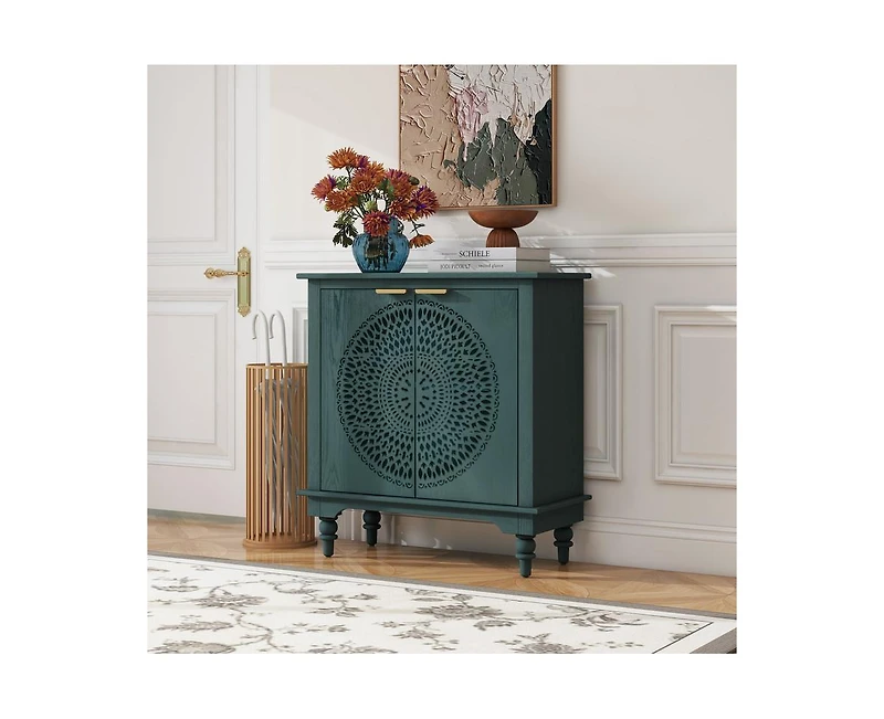 Casainc Hollow-Carved 2 Door Accent Cabinet Sideboard Buffet Storage Cabinet with Adjustable Shelf