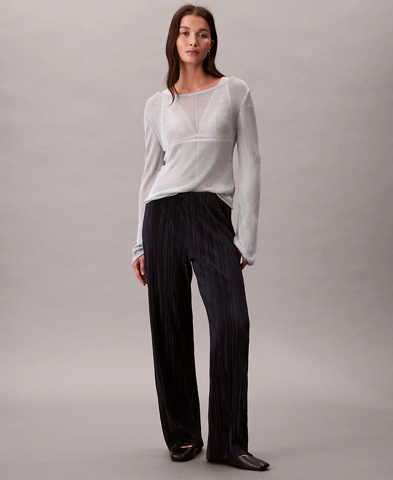 Calvin Klein Women's Plisse Pull-On Wide-Leg Pants