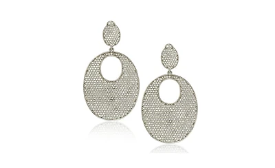 Suzy Levian Sterling Silver Cubic Zirconia Flat Oval Pave Medallion Drop Earrings