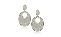 Suzy Levian Sterling Silver Cubic Zirconia Flat Oval Pave Medallion Drop Earrings