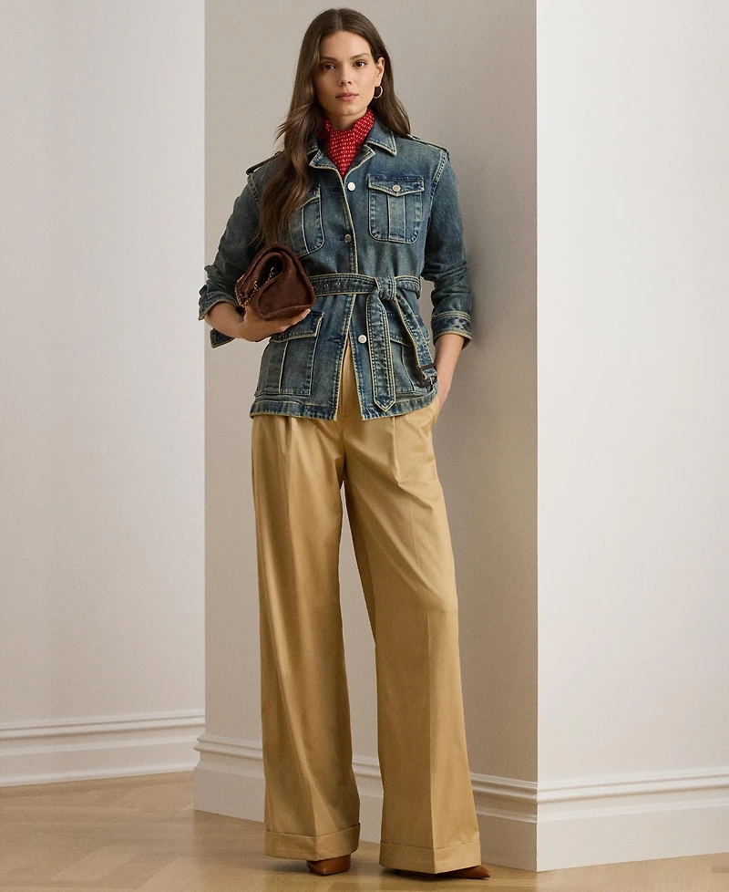 Lauren Ralph Women's Pleated Cotton Twill Wide-Leg Pants