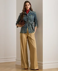 Lauren Ralph Women's Pleated Cotton Twill Wide-Leg Pants