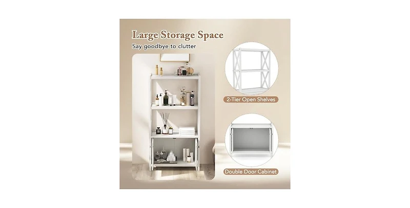 Volenca Bathroom Storage Cabinet with Open Shelves and Double Doors